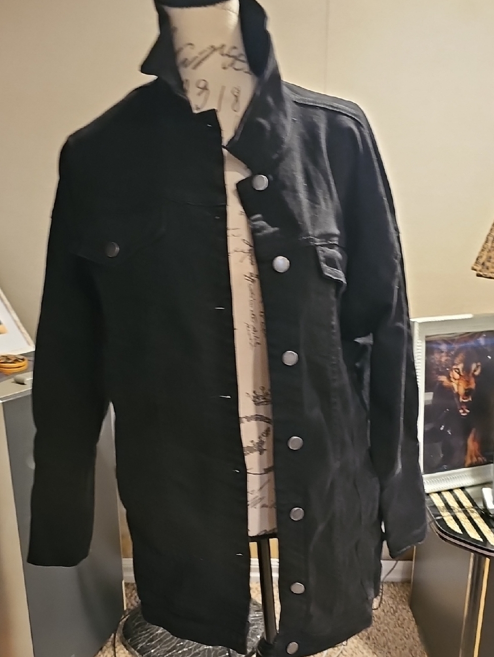 Fashion Nova Cassie Denim Black Long Button Jacket.. Size Small..free Shippg